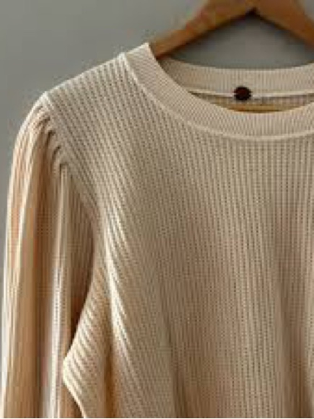 Free People Cream Ribbed Crewneck Sweater